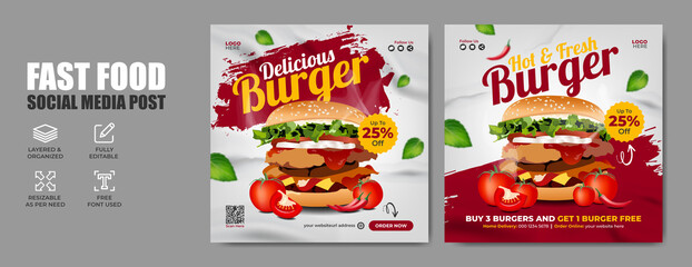 Fototapeta Fast food restaurant business marketing social media post or banner template design with abstract fire smoke background, logo and icon. Pizza, burger & hamburger sale promotion web flyer or poster.   obraz