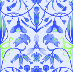 vector seamless ornaments patterns classic with elephants in indian style bright cheerful elegant for wallpaper for surface design