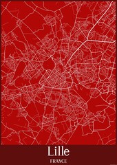Red map of Lille France.