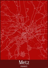 Red map of Metz France.