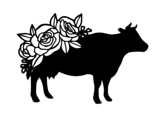 drawing of cow with flowers