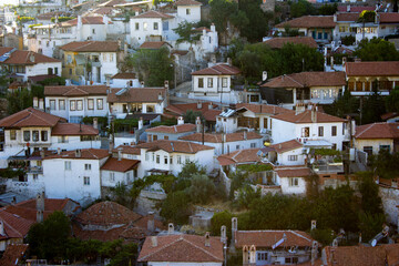 Muğla houses on the mountain slope in Turkey