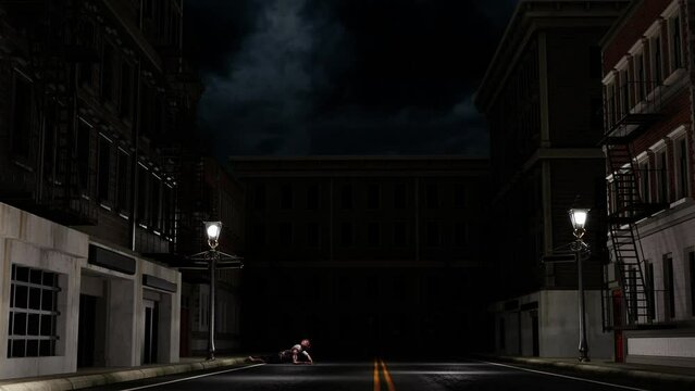 Scary hungry zombies are walking through an city. The concept of the zombie-apocalypse. Animation for fantasy, fiction, zombie and apocalypse backgrounds.