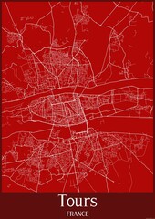 Red map of Tours France.
