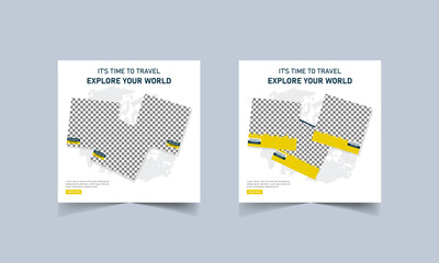 Travel and tour holiday vacation and Instagram post or social media post banner template