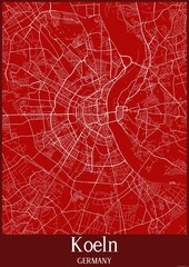 Red map of Koeln Germany.