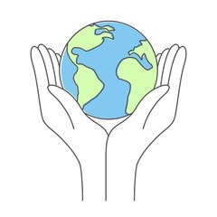 Two hands hold planet Earth. Globe in two hands on white background. Concept of caring and protecting nature. 