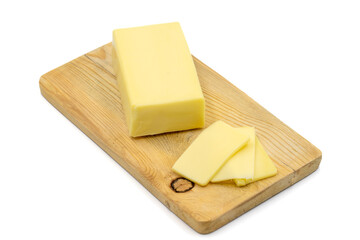 Kashar cheese or kashkaval cheese on white background. Sliced Cheddar Cheese