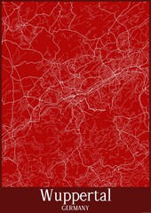 Red map of Wuppertal Germany.