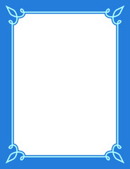 Vector border frame. Blue background or book page. Simple rectangular billboard, poster, card, plaque, signboard, sticker, or label 
