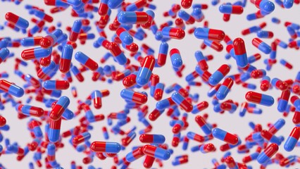 3d render capsules pills red and blue