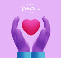 Happy valentine's day with 3d hand rendering