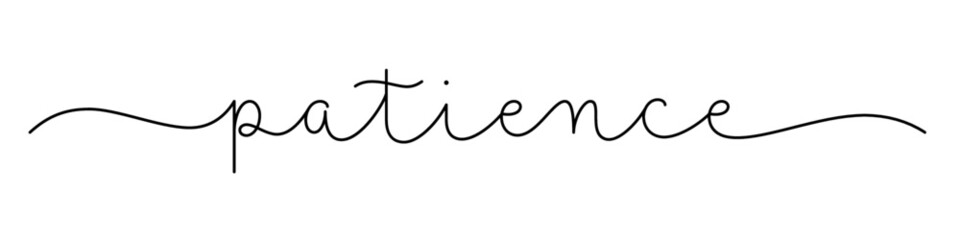 PATIENCE black vector monoline calligraphy banner with swashes