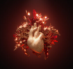 Human heart full of love in a Jungle, 3D realistic render