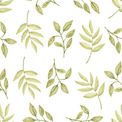 Watercolor leaf seamless pattern