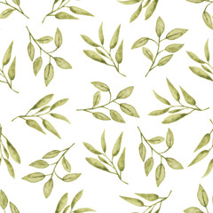 Watercolor leaf seamless pattern