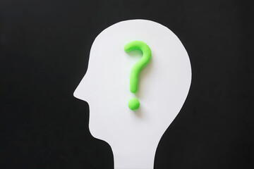 Outline of head with question mark inside human mind. Concept of innovation, curiosity, creativity or self doubt or hesitation.