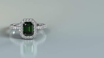 3d engagement emerald stone platinum or silver ring