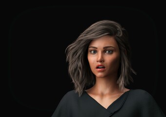 Woman model surprised. 3D rendering.