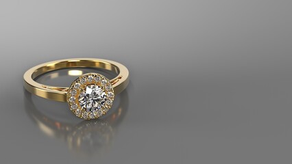 luxury diamond engagement ring in golden metal color