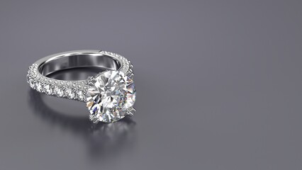 white gold engagement ring with big diamond - obrazy, fototapety, plakaty