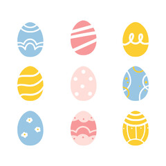 Modern set of 9 different painted easter eggs. Good for greeting cards, banners, invitations, flyers.
