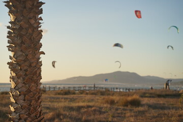 Kitesurfing, surfers in Tarifa, Spain