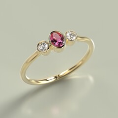 three stone bezel set ring in yellow gold