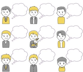 吹き出し困った表情の男性02　イラスト　セット