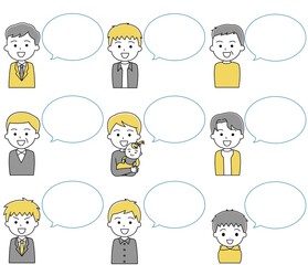 吹き出しと笑顔の男性02　イラスト　セット