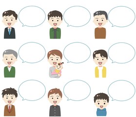 吹き出しと笑顔の男性01　イラスト　セット