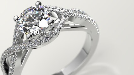 closeup shot with diamond solitaire criss cross engagement ring