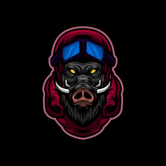 Wild boar pilot head mascot logo template