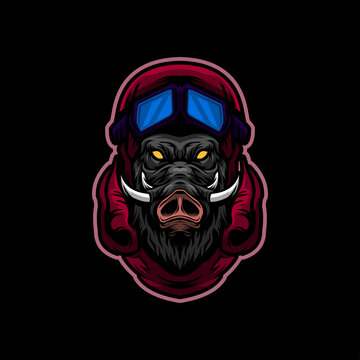 Wild boar pilot head mascot logo template