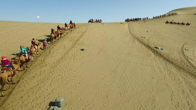 A tourist route along the Great Silk Road in the Chinese part of the Gobi Desert.