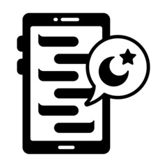 Sharing and Wishing Eid Greeting Message via Mobile App Concept Vector Icon Design, Ramazan and Eid al-Fitr Symbol, Islamic and Muslims fasting Sign, Arabic holidays celebration stock illustration