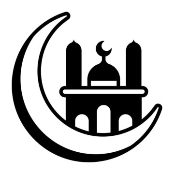 Crescent Moon On Top Of Mosque Concept, Moon Sighting Vector Icon Design, Ramazan And Eid Al-Fitr Symbol, Islamic And Muslims Fasting Sign, Arabic Holidays Celebration Stock Illustration