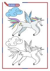 coloring book flying horse unicorn pattern. stock vector image