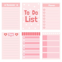 Cute paper notes. Stationary set. Scrapbook notes and cards.Printable planner stickers. To Do List note. Template for your message. Decorative planning element. Vector illustration.
