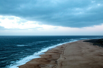 View of beach and Atlantic coast in Nazaré, Portugal
