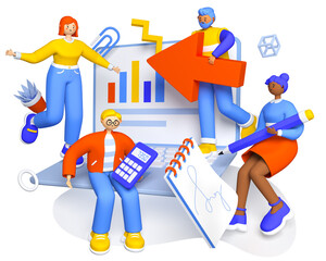 Solve problems in team - colorful 3D style illustration