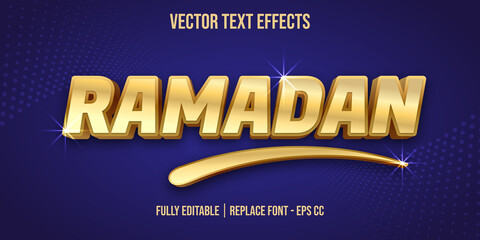 Ramadan vector text effects with glossy golden color effects