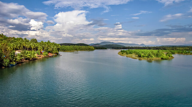 Magnificent view of the Sharavathi river with nice blue sky bacground.