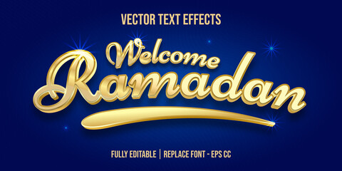 Welcome ramadan vector text effects with glossy golden color effects