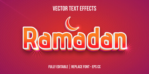 Ramadan vector text effects with glossy color and abstract background