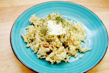 Steamed Wild Rice with Vermicelli Topped with Butter and Parsley