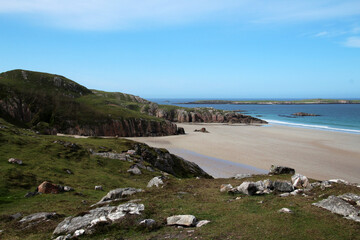 Coastal landscape Sango Bay near Smoo Cave, Scotland  