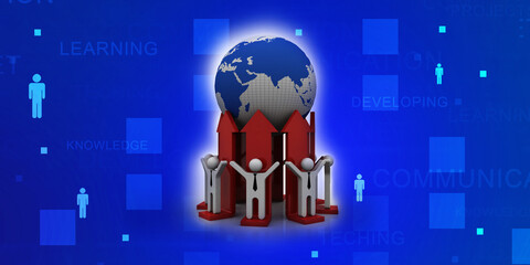 3d illustration Business Network holding globe