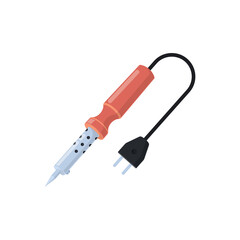 Soldering iron tool with wooden handle and plastic plug. Electronic repair equipment