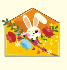 easter rabbit, easter bunny, easter letter, happy easter,  spring, white rabbit, letter with flower, easter card
